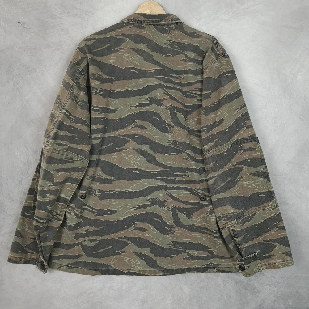 Vintage Tiger Stripe Camo Jacket Mens Large Green Military Canvas Combat Field